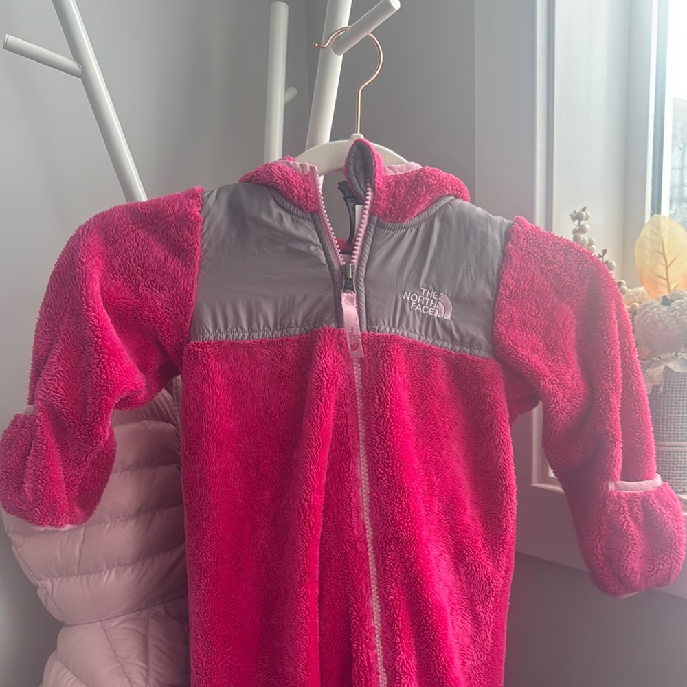 The North Face Pink and Gray Infant Fleece Onesie